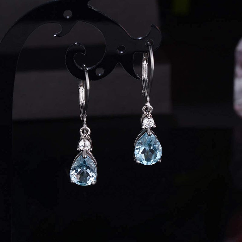 VOLUKA 925 Sterling Silver 7 * 9mm Blue Topaz Teardrop Leverback Earrings Drop Dangly Gemstone Dangle Earrings Hypoallergenic Jewelry Birthday Gifts for Women - Image 4